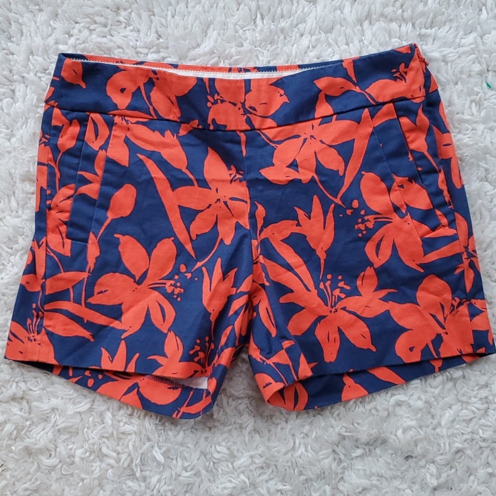 J. Crew Red and Blue Hibiscus Flower Print Shorts - Picture 2 of 5